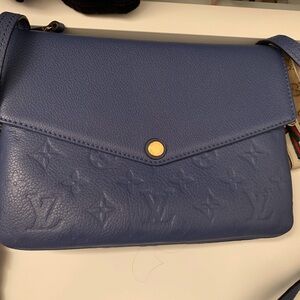 Louis Vuitton Blue Embossed Monogram Crossbody Bag with Gold Snap